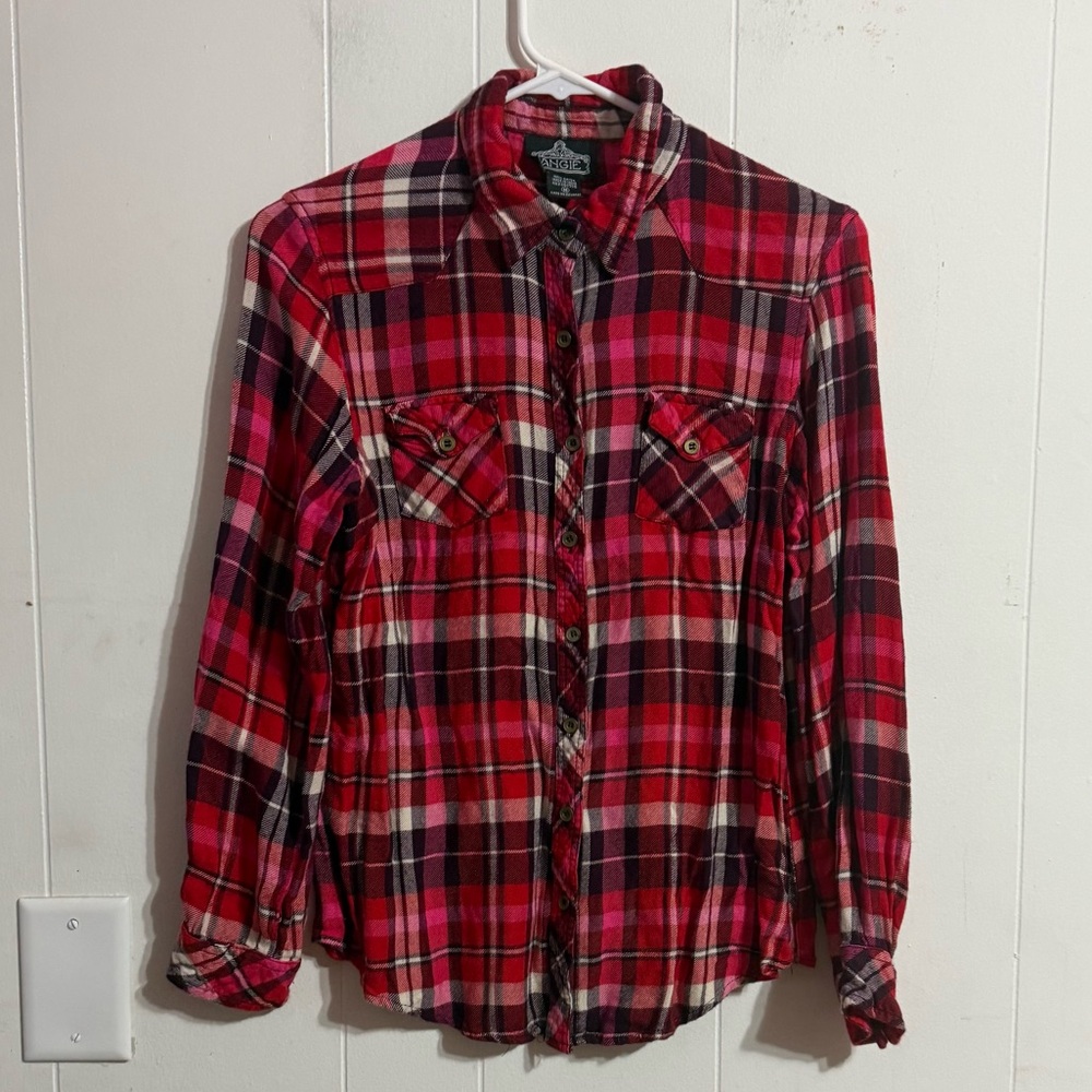Angie‎ Vibrant Red Plaid Shirt
